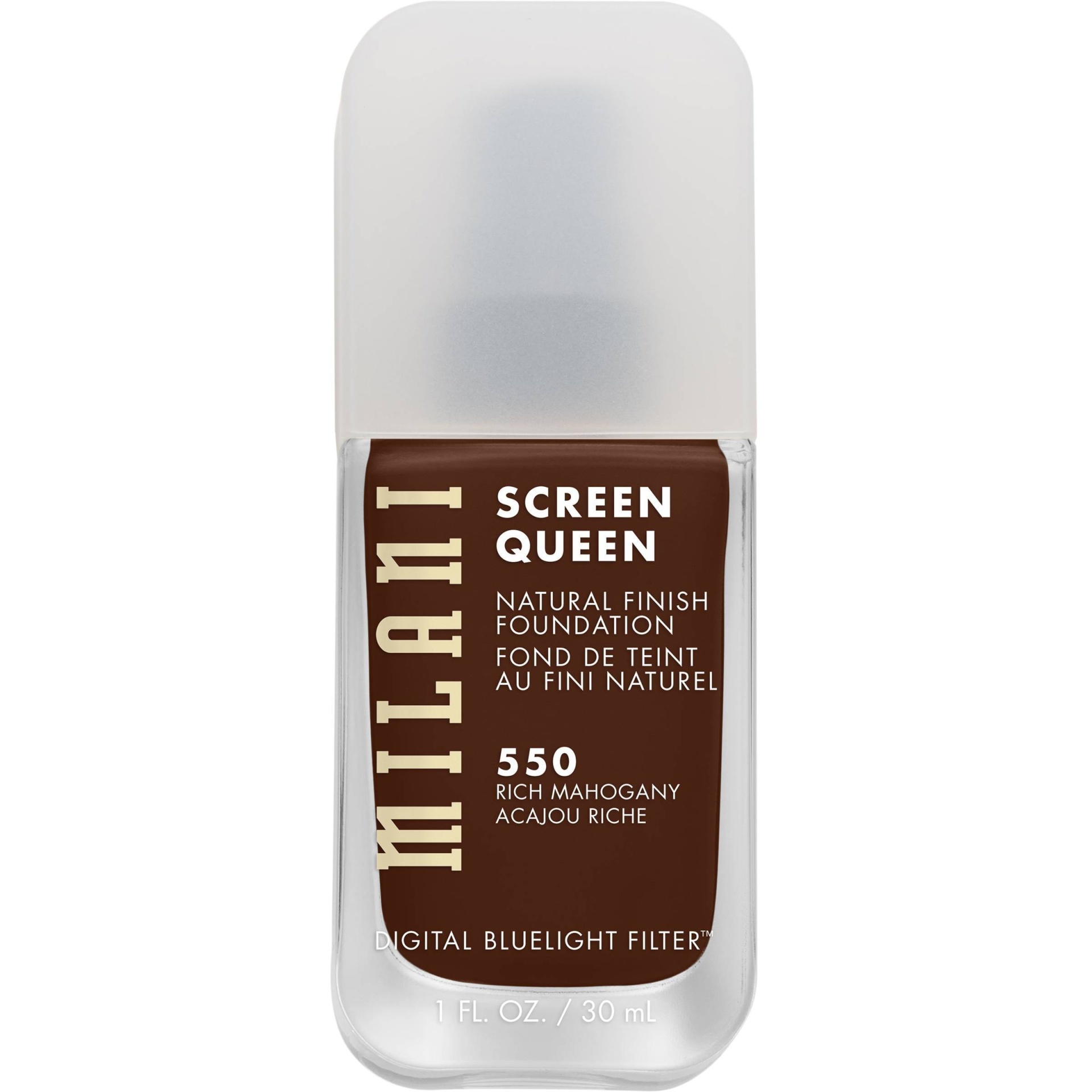 slide 1 of 4, Milani Screen Queen Cruelty Free Foundation with Digital Bluelight Filter Technology - 550 Rich Mahogany - 1 fl oz, 1 fl oz