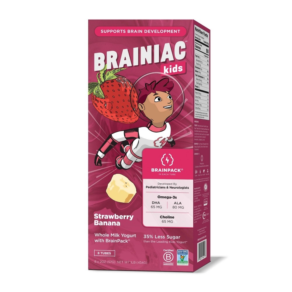 slide 3 of 4, Brainiac Kids' Strawberry Banana Probiotic Yogurt / Tubes, 8 ct; 2 oz