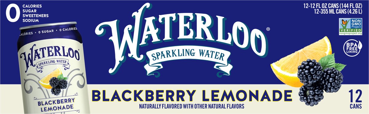 slide 2 of 3, Waterloo Sparkling Water Blackberry Lemonade - 12 fl oz, 12 ct; 12 oz