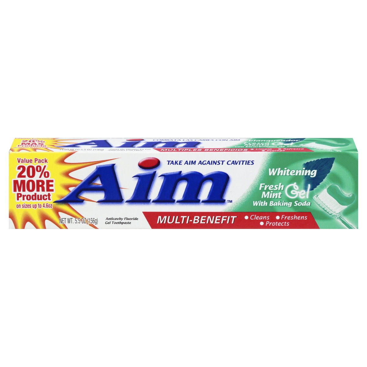 slide 1 of 3, Aim Multi-benefit Whitening Fresh Mint Gel Toothpaste, 5.5 oz