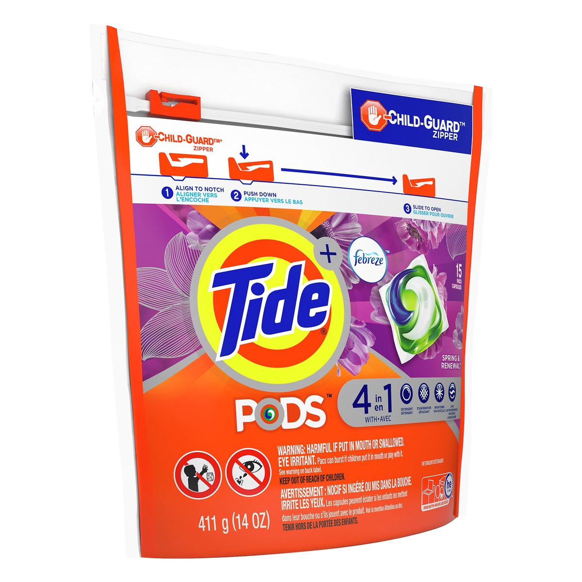 slide 2 of 4, Tide Pods Pacs 4 in 1 Spring & Renewal Detergent 15 ea, 15 ct