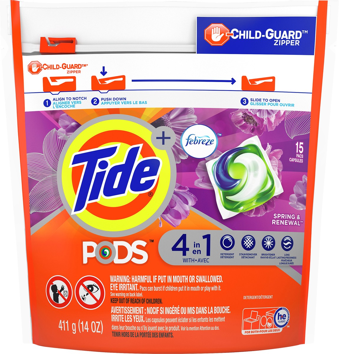 slide 4 of 4, Tide Pods Pacs 4 in 1 Spring & Renewal Detergent 15 ea, 15 ct