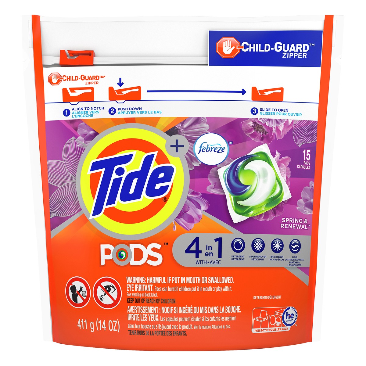 slide 1 of 4, Tide Pods Pacs 4 in 1 Spring & Renewal Detergent 15 ea, 15 ct