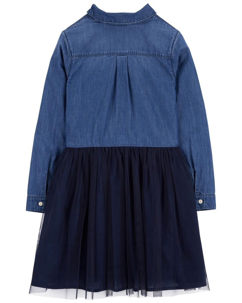 slide 3 of 3, Oshkosh Kid Mixed Fabric Chambray and Tulle Dress Blue 10, 1 ct