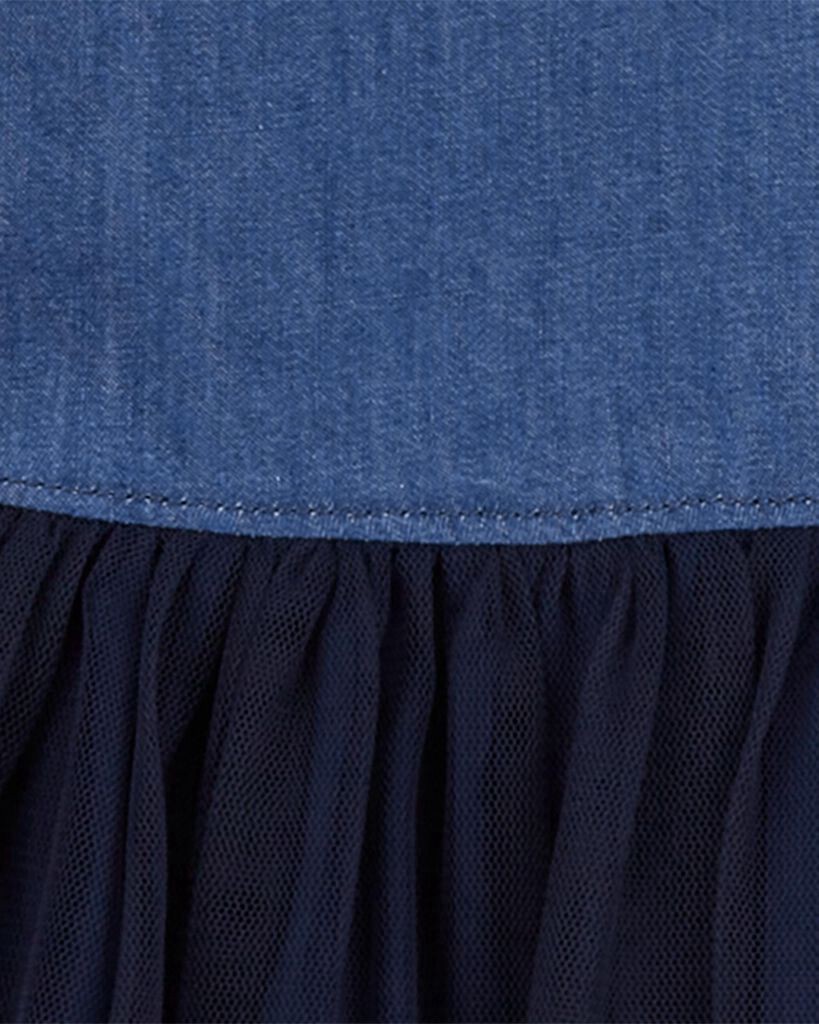slide 2 of 3, Oshkosh Kid Mixed Fabric Chambray and Tulle Dress Blue 10, 1 ct