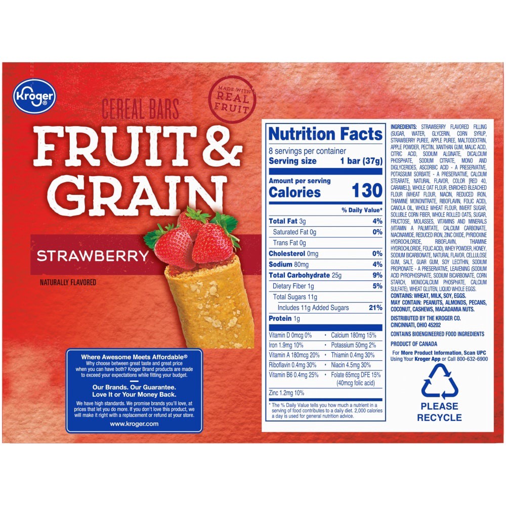 slide 2 of 6, Kroger Fruit & Grain Strawberry Cereal Bars, 8 ct; 1.3 oz