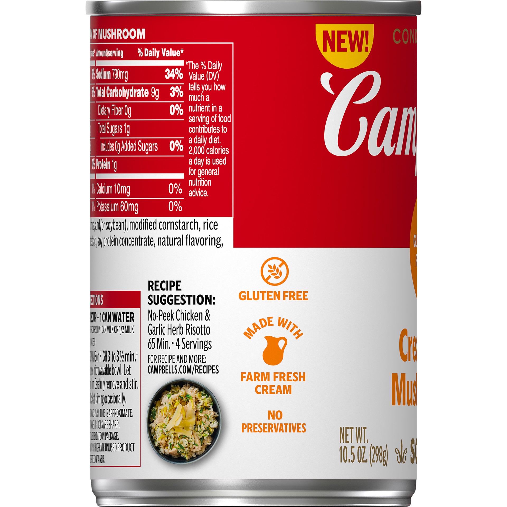 slide 5 of 5, Campbell's Condensed Gluten Free Cream of Mushroom Soup, 10.5 oz Can, 10.5 oz