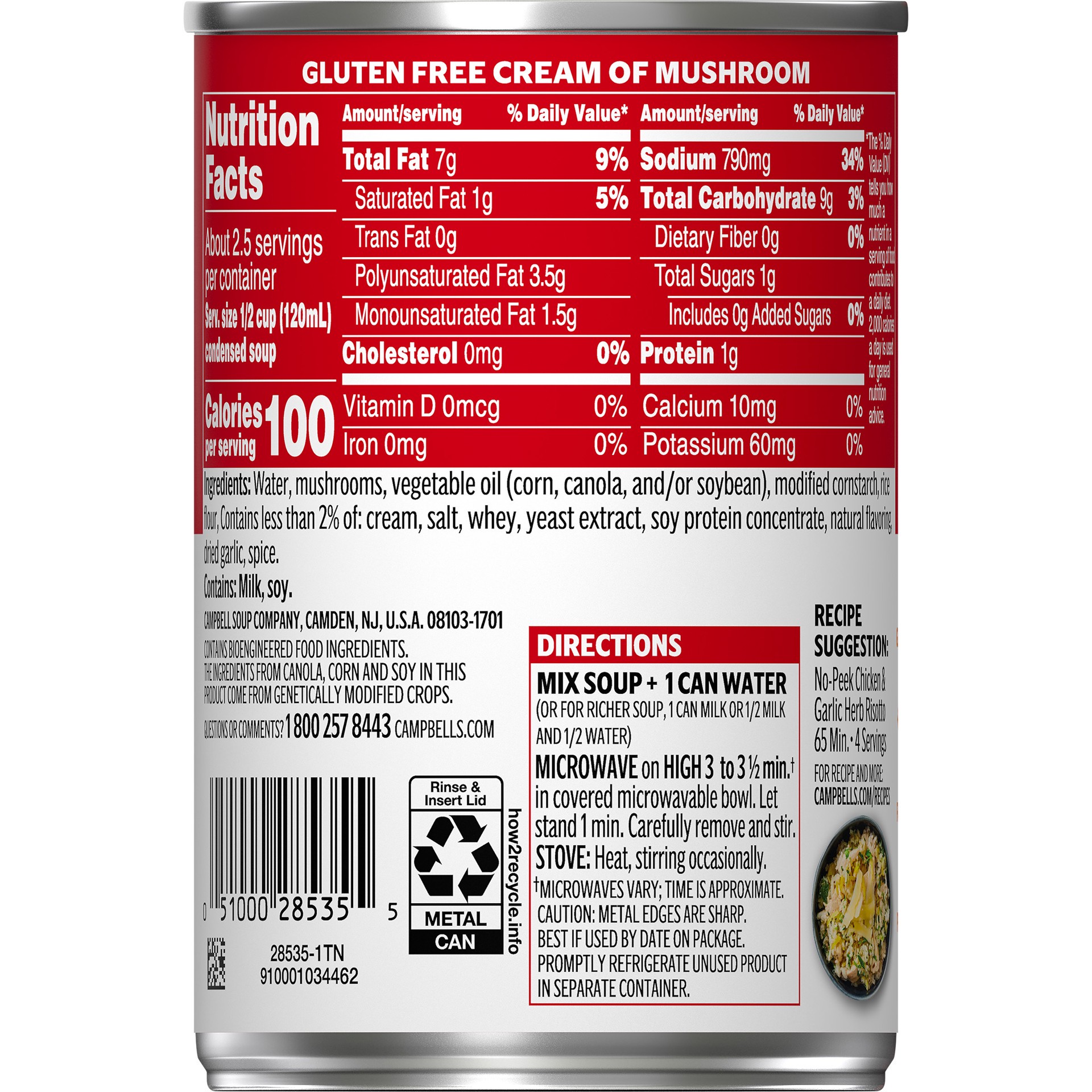 slide 2 of 5, Campbell's Condensed Gluten Free Cream of Mushroom Soup, 10.5 oz Can, 10.5 oz