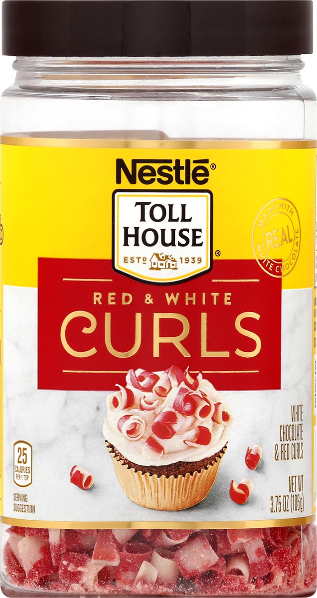 slide 7 of 8, Nestlé Toll House Red & White Curls Jar – Chocolate Curls Make the Perfect Topping for Desserts, Drinks and More, Made with Real White Chocolate and No Preservatives, 3.75 oz