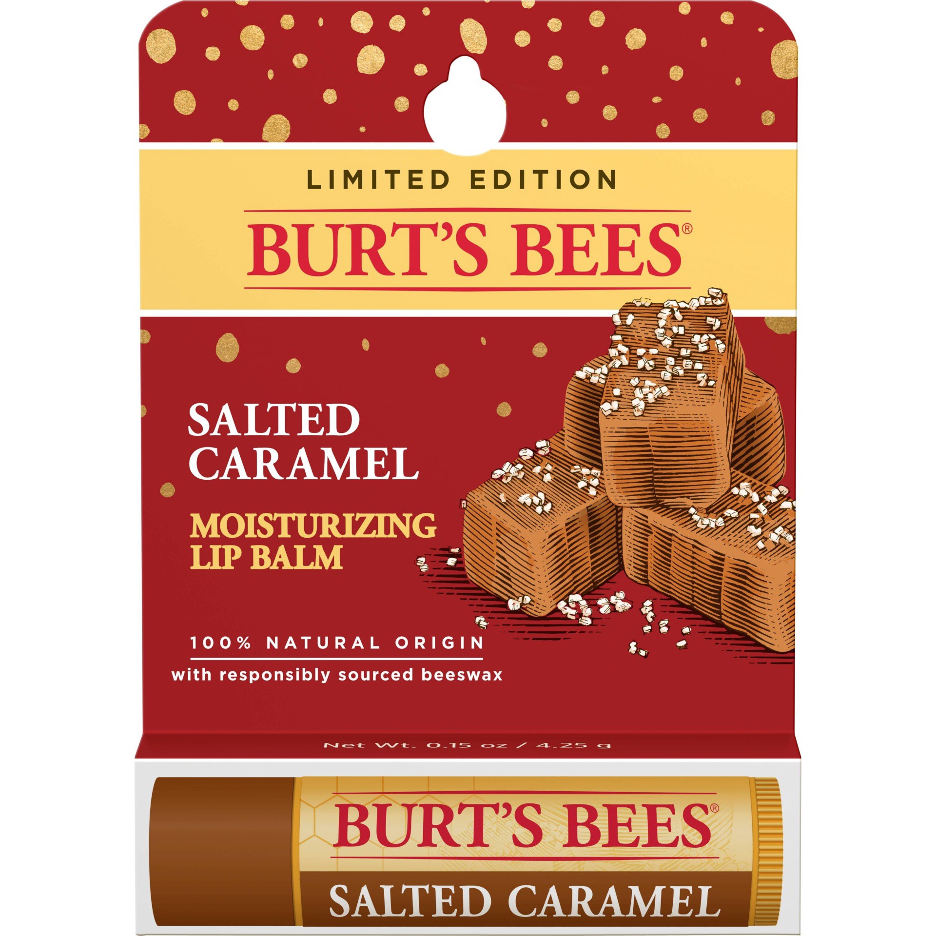 slide 1 of 5, Burt's Bees 100% Natural Origin Moisturizing Lip Balm, Salted Caramel with Beeswax and Cocoa Butter, 1 Tube, 0.15 oz