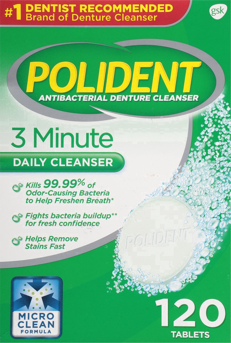 slide 15 of 15, Polident Tablets Antibacterial Denture Cleanser 120 ea, 120 ct
