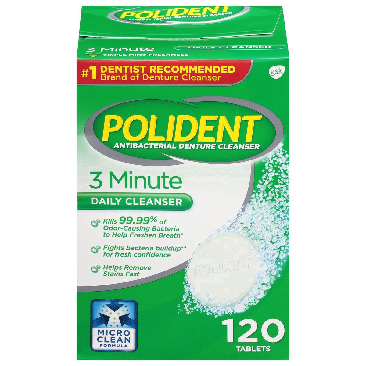 slide 6 of 15, Polident Tablets Antibacterial Denture Cleanser 120 ea, 120 ct