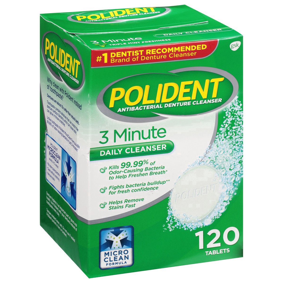 slide 7 of 15, Polident Tablets Antibacterial Denture Cleanser 120 ea, 120 ct