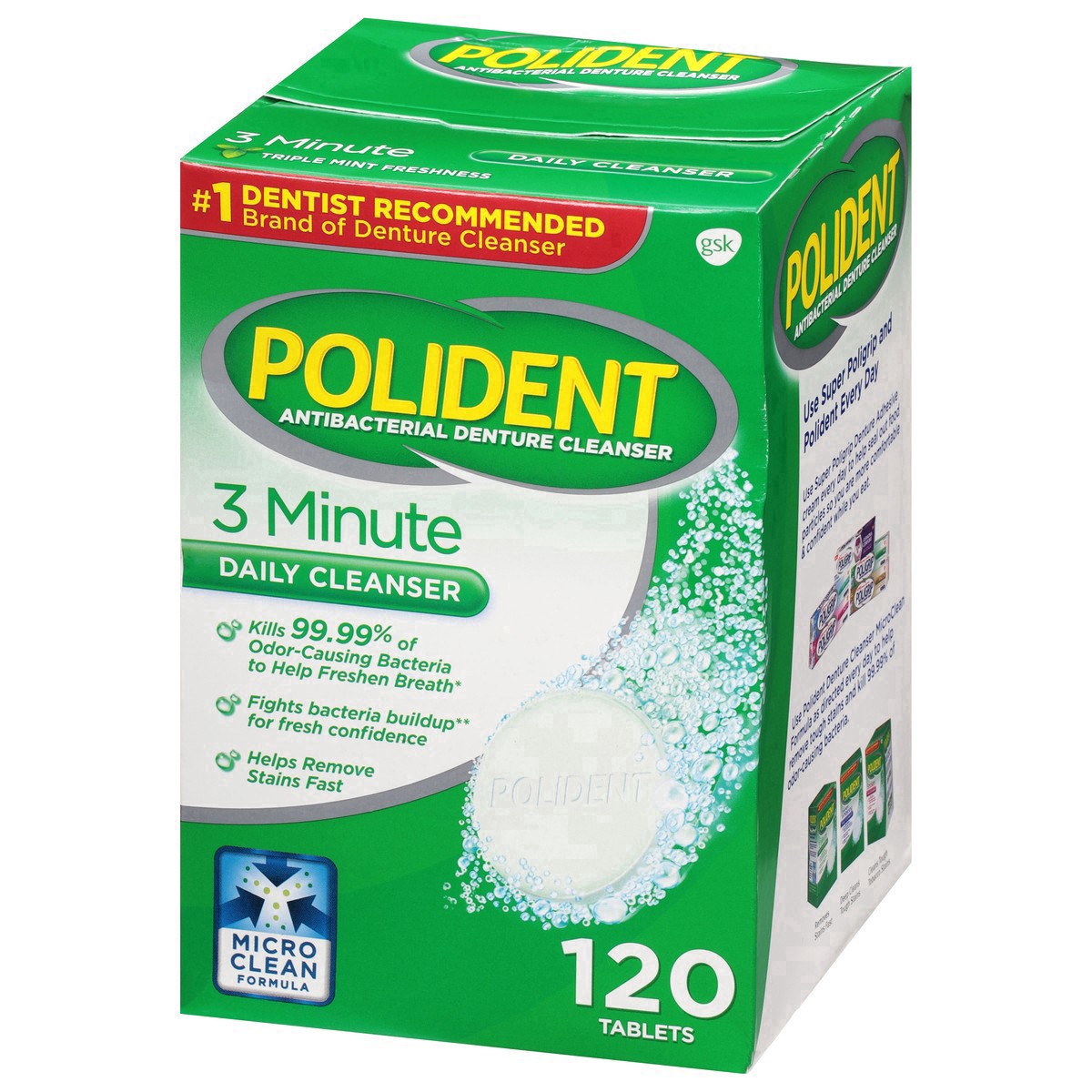 slide 10 of 15, Polident Tablets Antibacterial Denture Cleanser 120 ea, 120 ct
