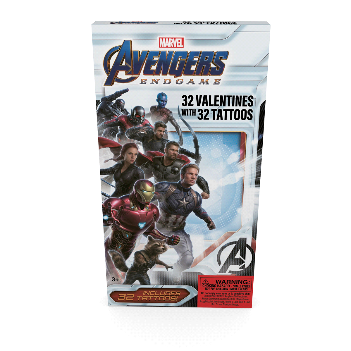 slide 1 of 1, Avengers Classroom Valentine Exchange Cards with Tattoos, 32 ct