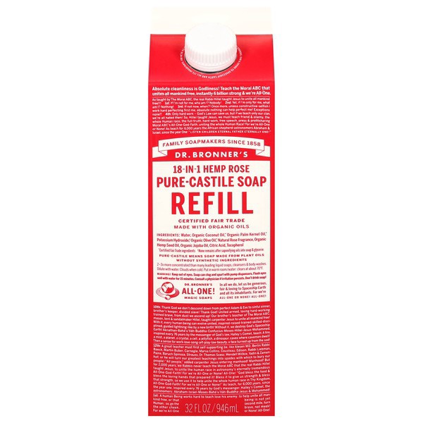 slide 1 of 1, Dr. Bronners Rose Refill Liquid Soap, 32 oz