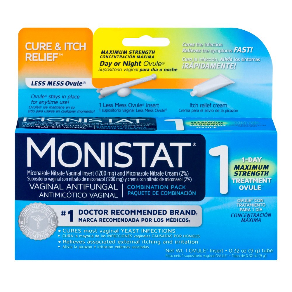 slide 3 of 8, Monistat 1 Day Yeast Infection Treatment, Miconazole Ovule Insert & External Anti-Itch Cream, 1 set