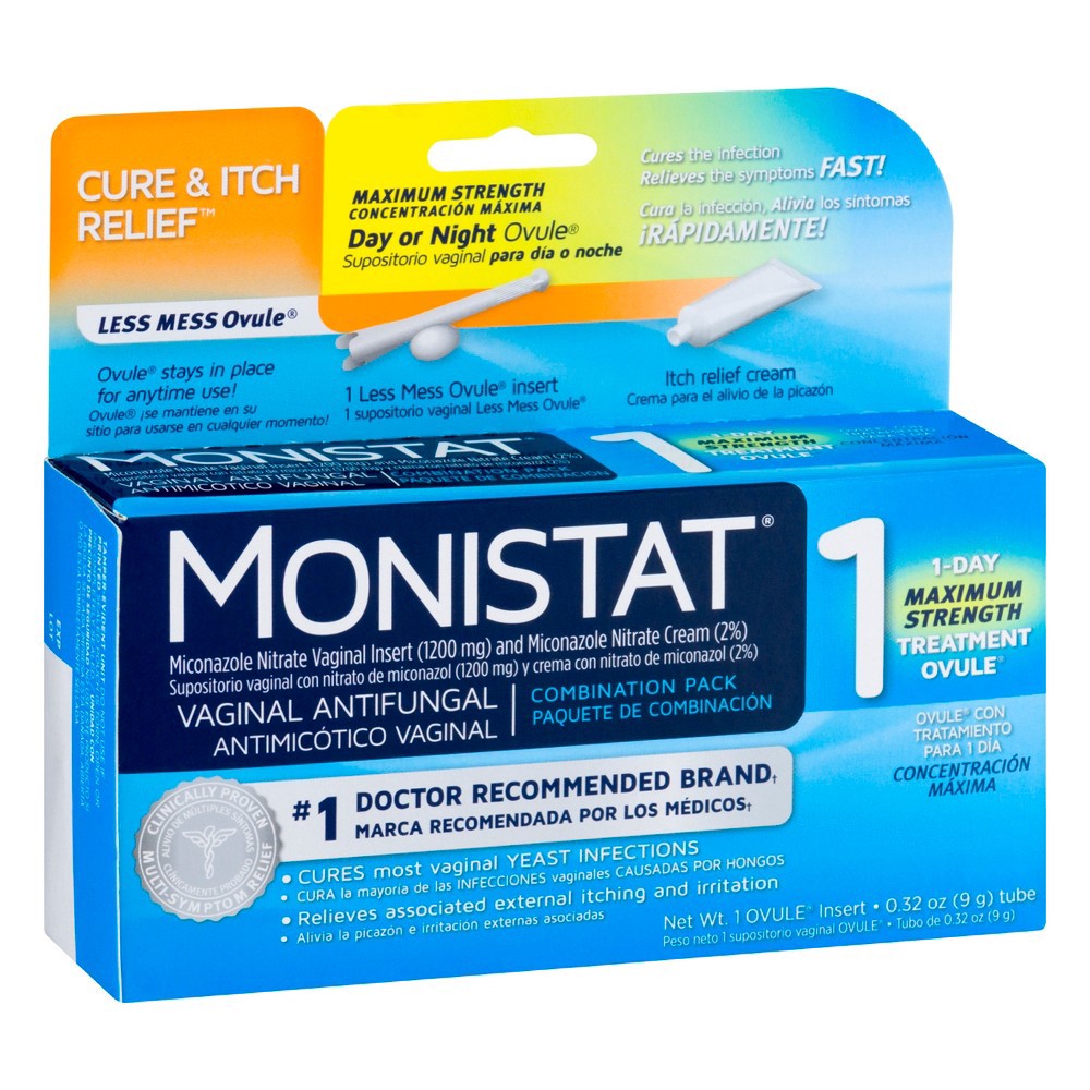 slide 8 of 8, Monistat 1 Day Yeast Infection Treatment, Miconazole Ovule Insert & External Anti-Itch Cream, 1 set