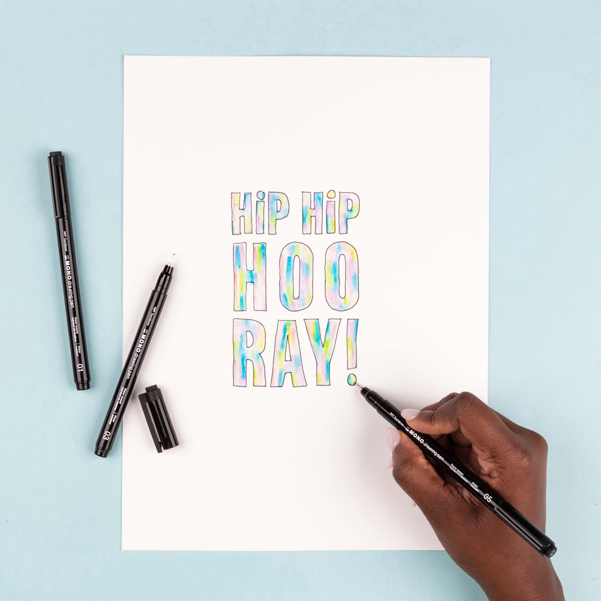 slide 5 of 12, Tombow Mono Drawing Pen Set, includes tip sizes 01, 03 and 05