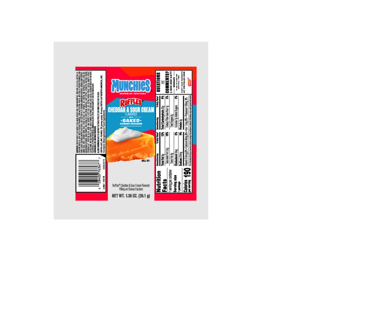 slide 4 of 9, Munchies Sandwich Crackers Ruffles Cheddar & Sour Cream Flavored 1.38 Oz, 1.38 oz