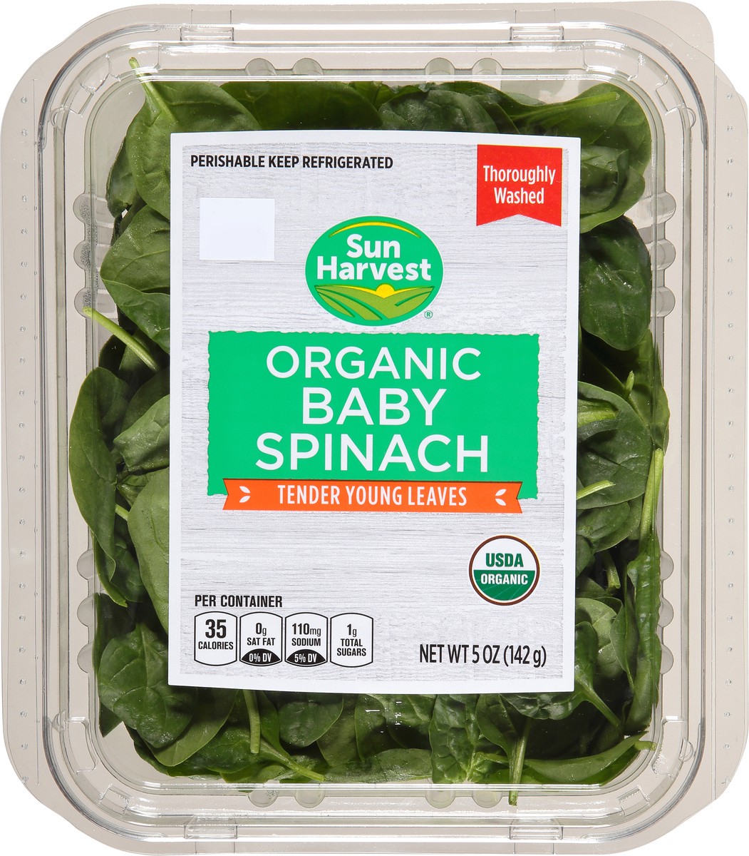 slide 7 of 12, Sun Harvest Organic Baby Spinach, 5 oz