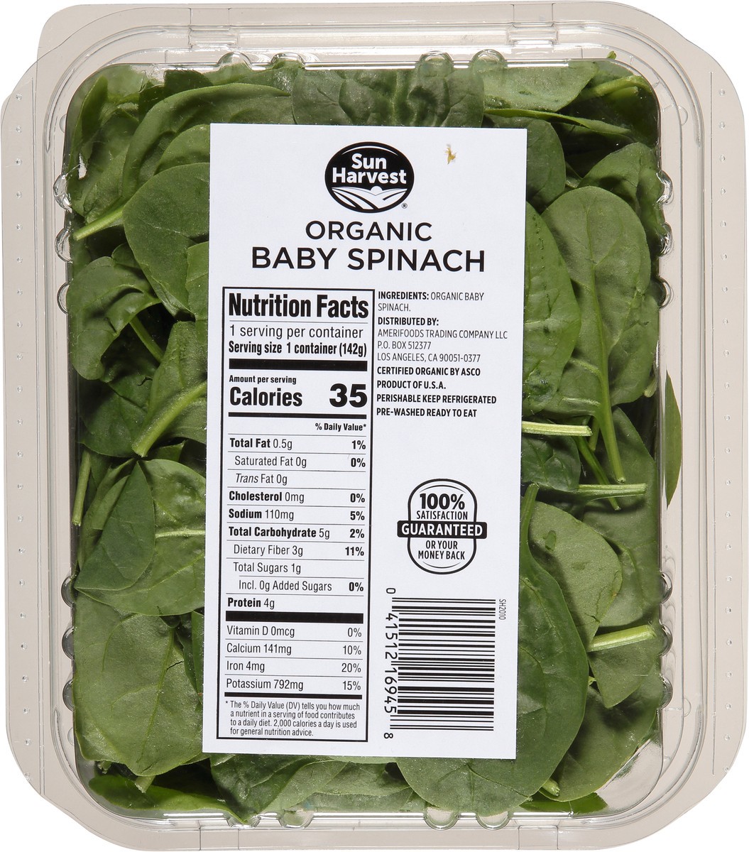 slide 3 of 12, Sun Harvest Organic Baby Spinach, 5 oz