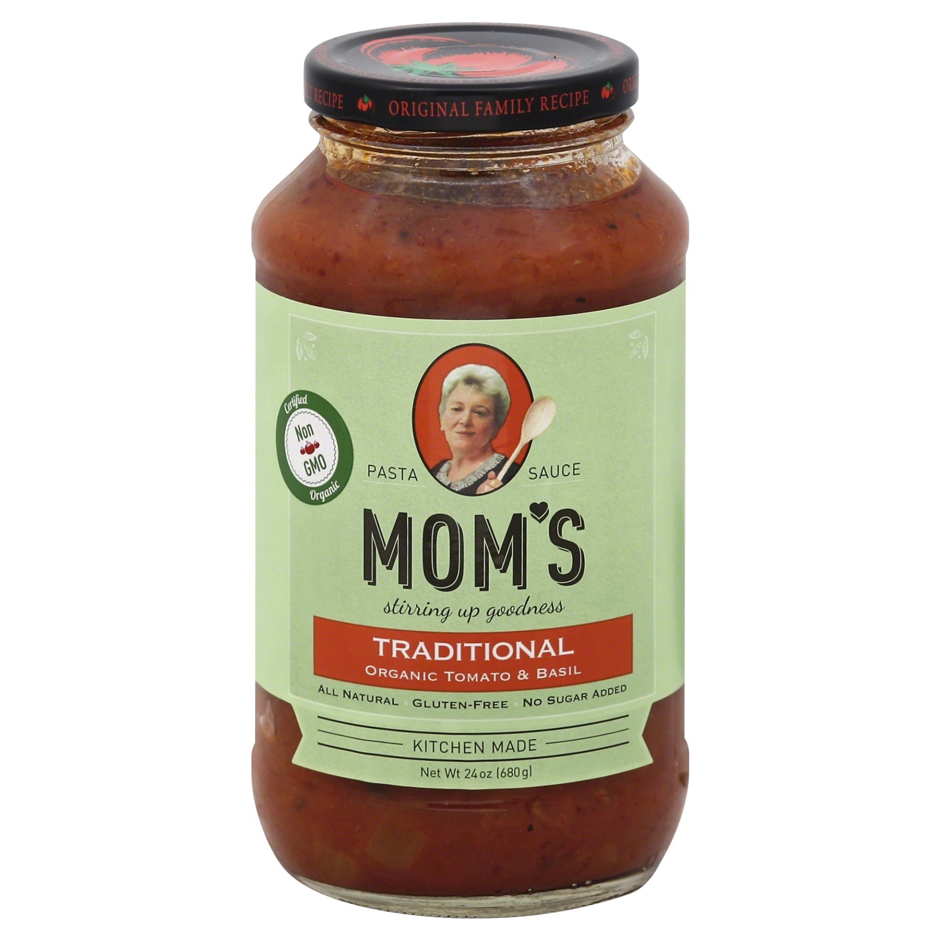 slide 1 of 1, Mom's Organic Tomato & Basil Traditional Pasta Sauce, 24 oz