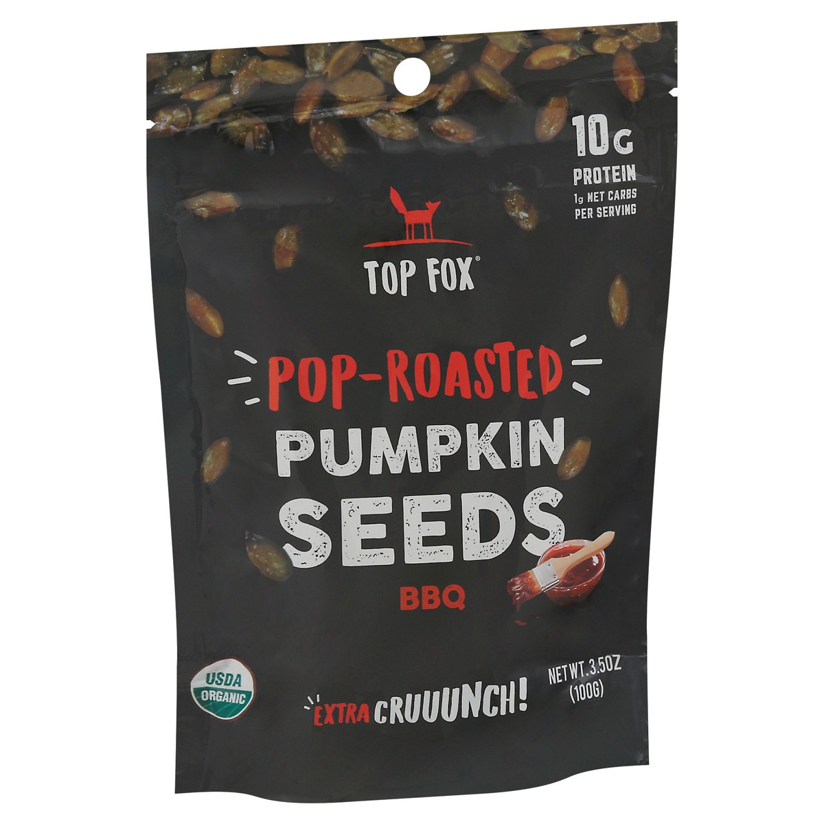 slide 2 of 9, Top Fox Pop-Roasted BBQ Pumpkin Seeds 3.5 oz, 3.5 oz