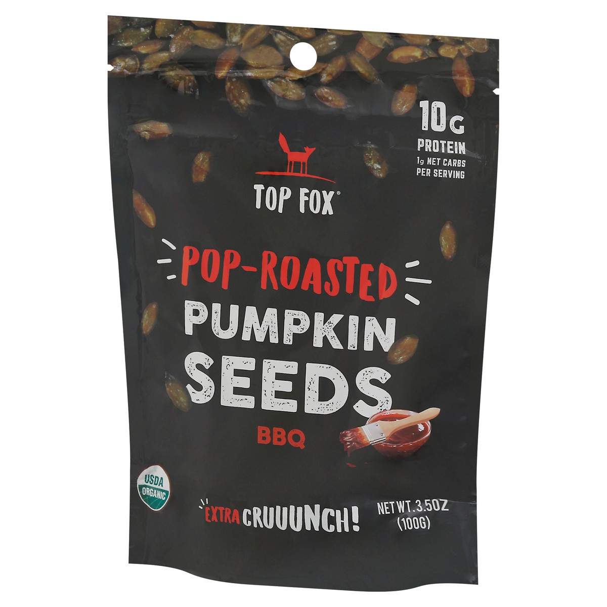 slide 3 of 9, Top Fox Pop-Roasted BBQ Pumpkin Seeds 3.5 oz, 3.5 oz
