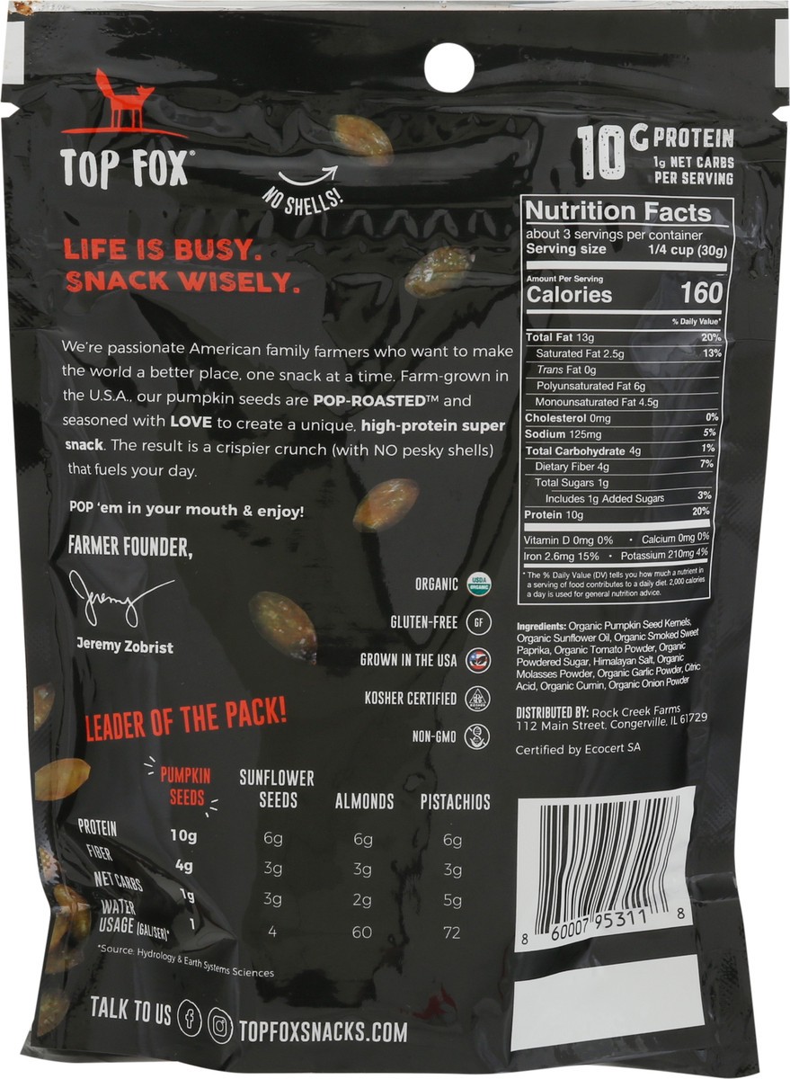 slide 5 of 9, Top Fox Pop-Roasted BBQ Pumpkin Seeds 3.5 oz, 3.5 oz
