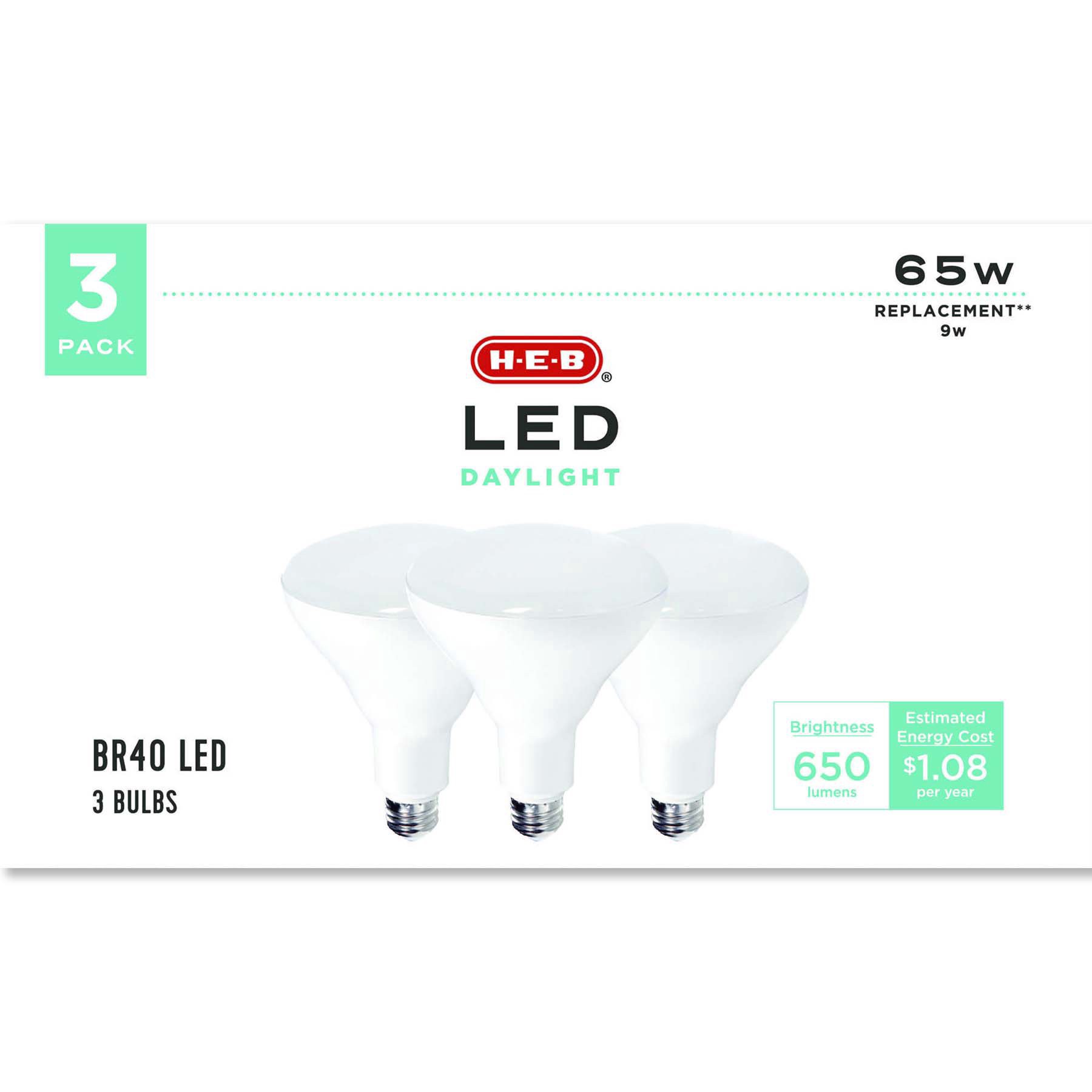 slide 1 of 1, H-E-B BR40 65-Watt Daylight LED Light Bulbs, 3 ct
