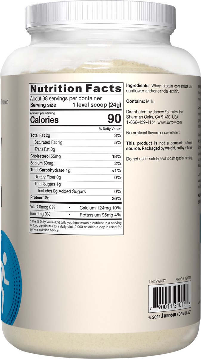 slide 3 of 4, Jarrow Formulas Whey Protein, Unflavored - 908g Powder - Dietary Supplement Supports Muscle Development - Supplies BCAAs - Approx. 38 Servings (PACKAGING MAY VARY), 32 oz