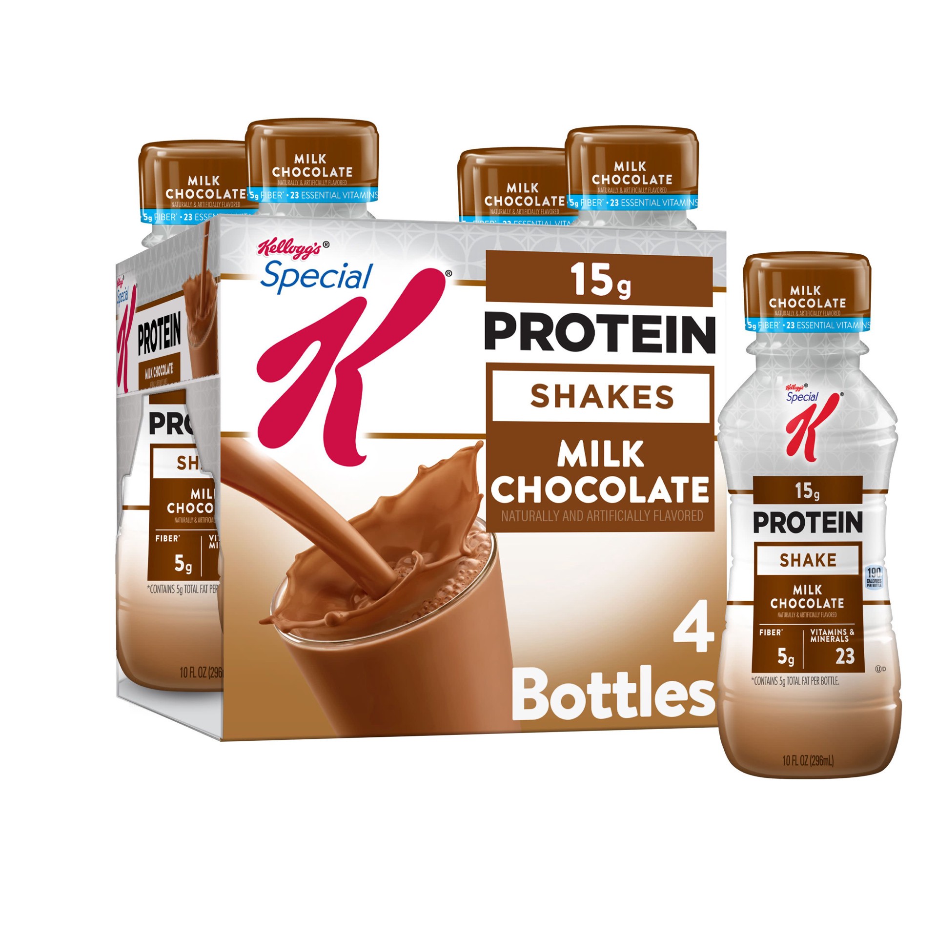 slide 1 of 5, Special K Kellogg's Special K Protein Shakes, Meal Replacement, High Protein, Gluten-Free Snacks, Milk Chocolate, 40oz Pack, 4 Bottles, 40 oz