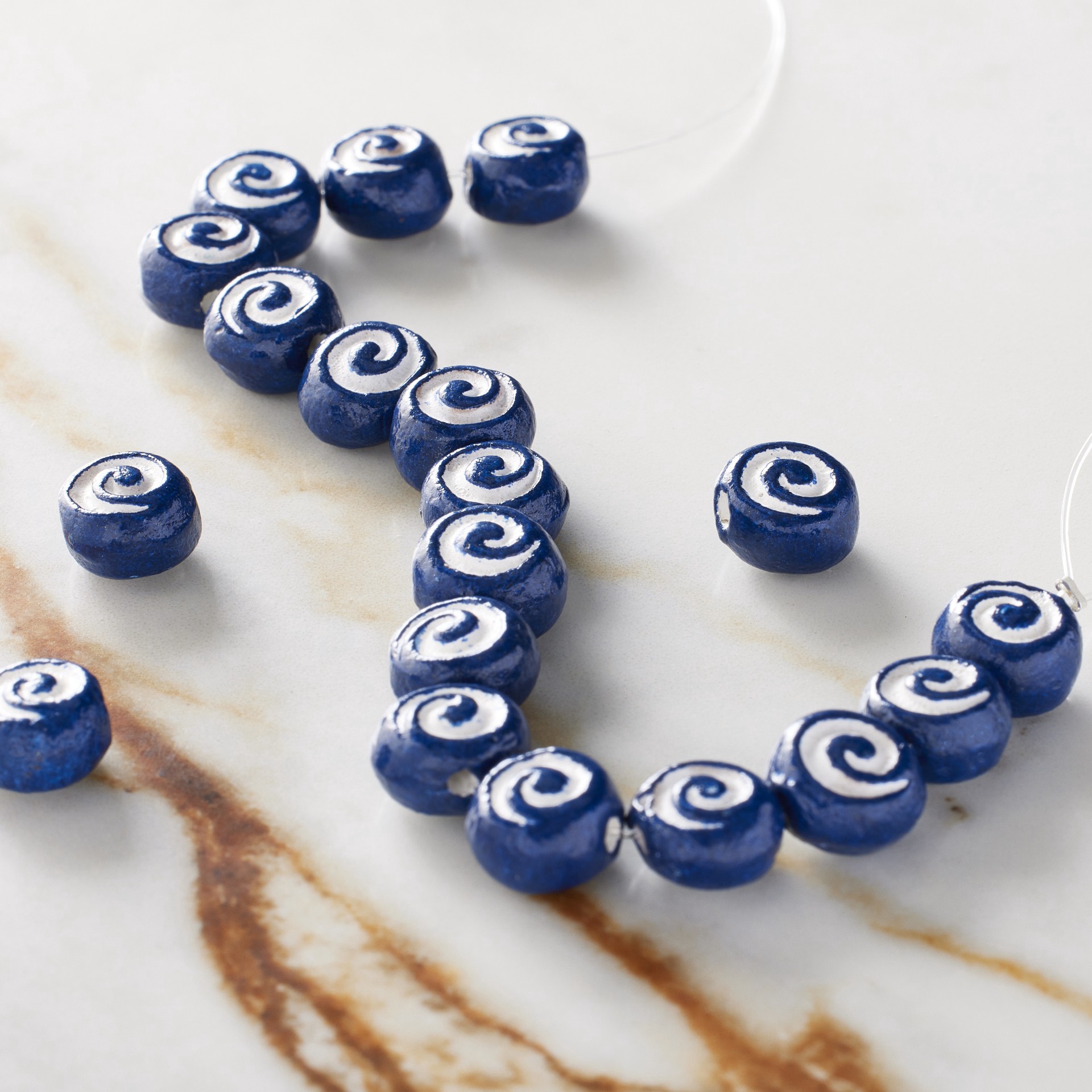 slide 3 of 3, Blue & White Swirl Clay Rondelle Beads By Bead Landing, 9mm-10.5mm