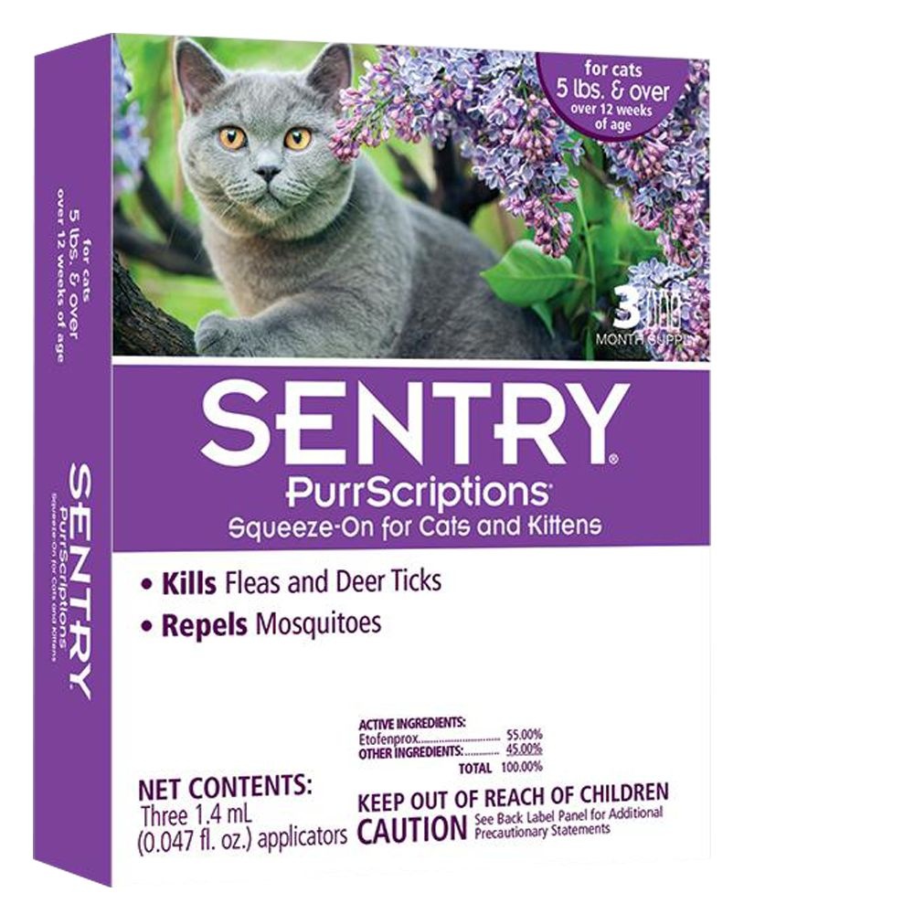 slide 1 of 1, SENTRY PurrScriptions Squeeze-On Flea & Tick Treatment for Cats & Kittens, 5 lb and over
