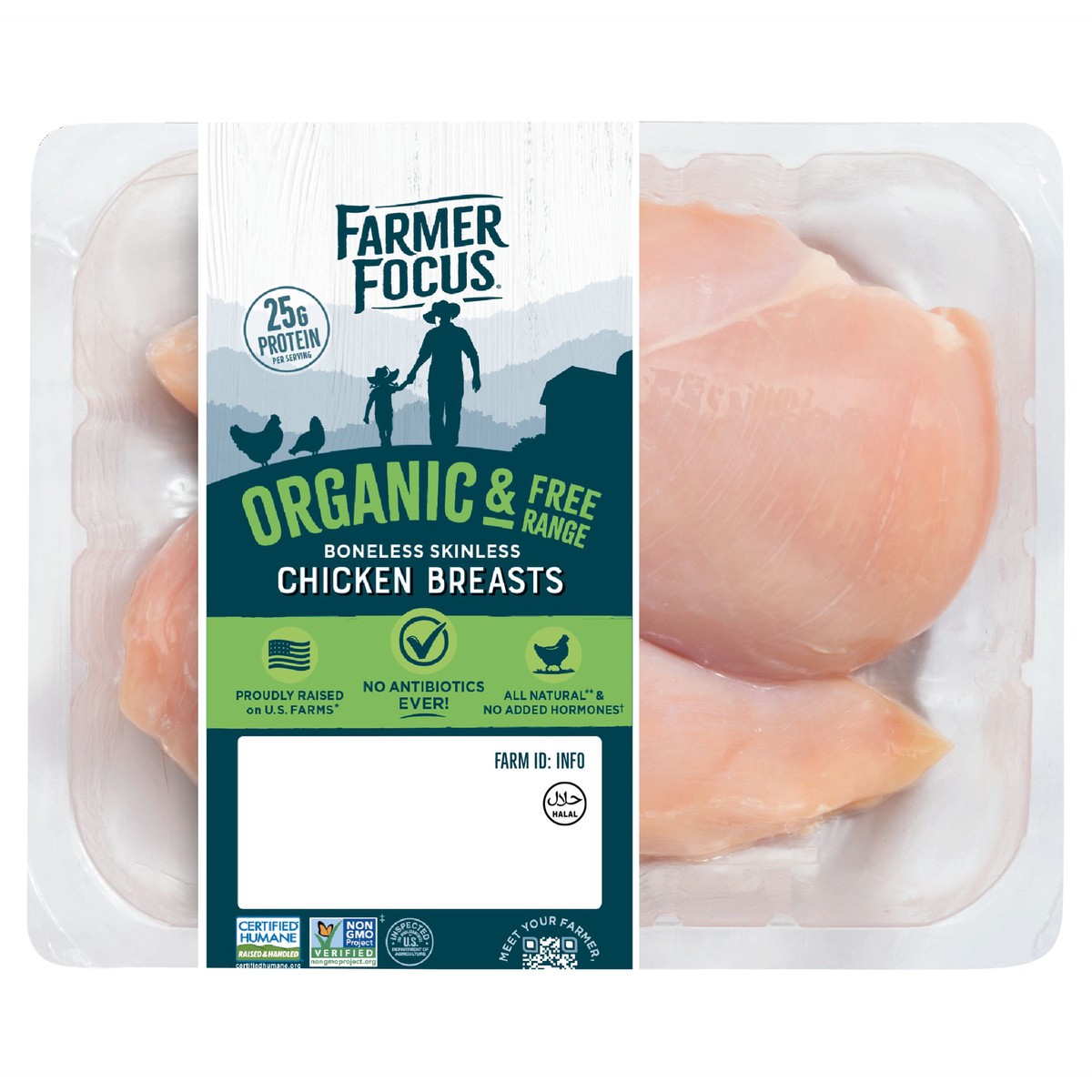 slide 1 of 6, Farmer Focus Organic And Free Range Boneless Skinless Chicken Breast, per lb