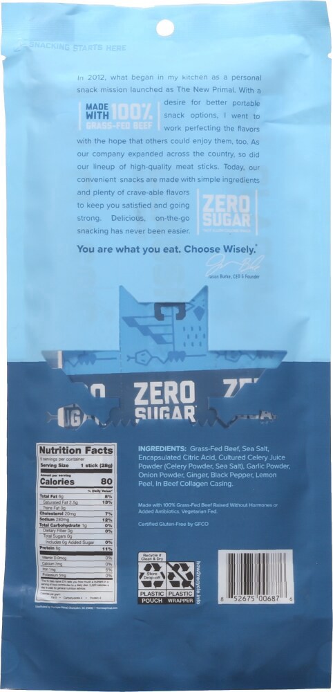 slide 2 of 2, The New Primal Classic Beef Sticks, 5 ct