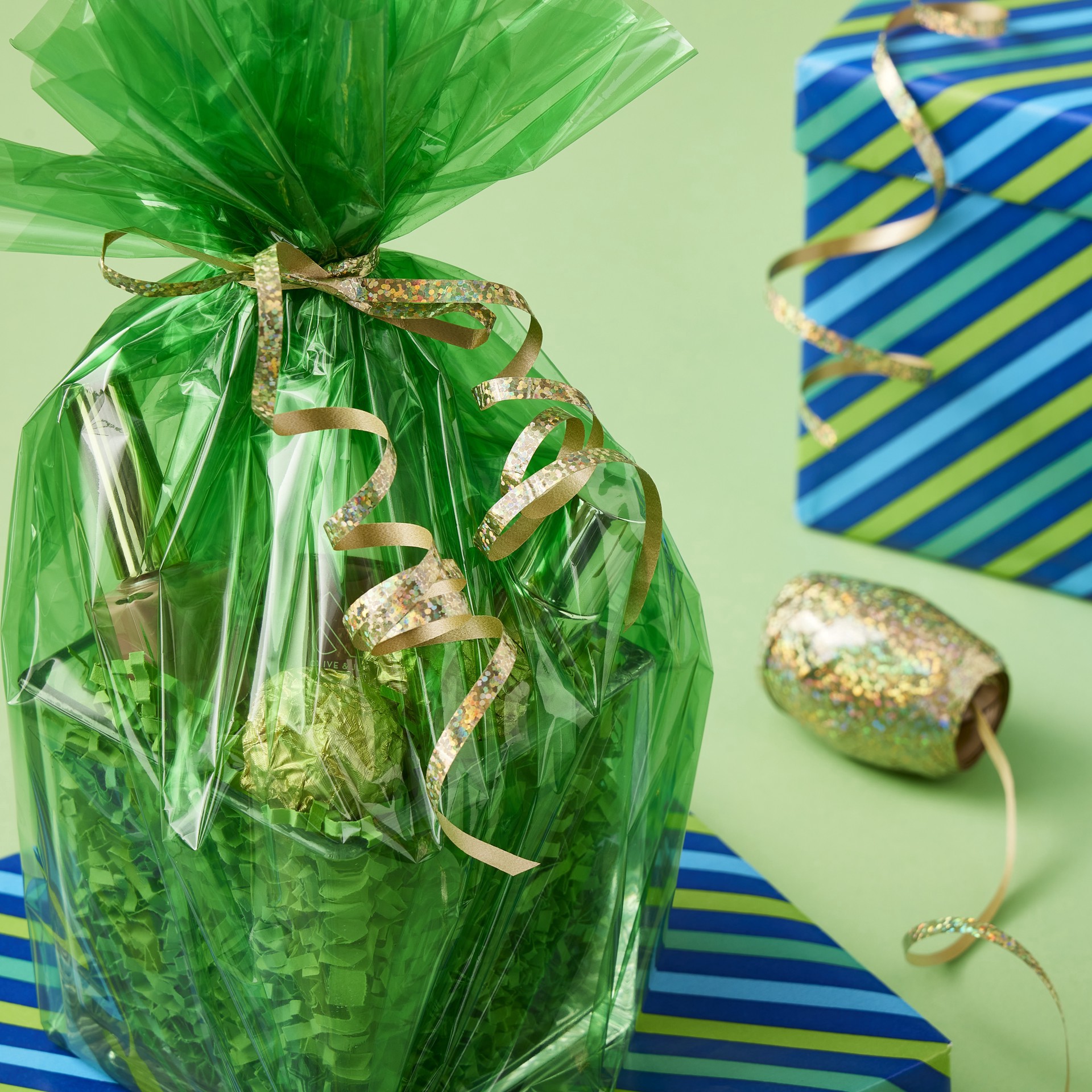 slide 3 of 4, 66ft. Holographic Gold Ribbon Keg By Celebrate It, 66 ft