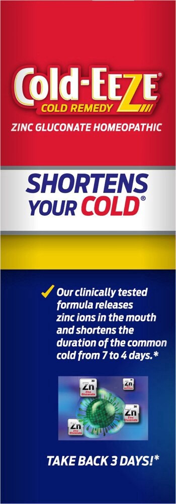 slide 2 of 4, Cold-EEZE Soft-Center Lozenges, Natural Liquid Honey Lemon Flavor, Homeopathic Cold Relief, Reduces Duration of Cold, Relieves Sore Throat, Cough, Nasal Congestion & Post Nasal Drip, No. 1 Best Selling Zinc Lozenge Brand, 25 Count, 25 ct