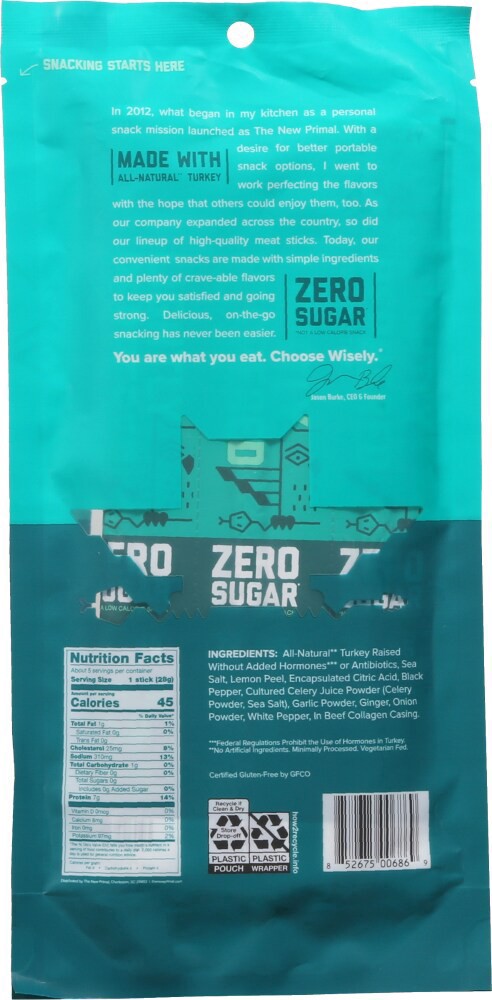 slide 2 of 2, The New Primal Lightly Peppered Turkey Sticks, 5 ct