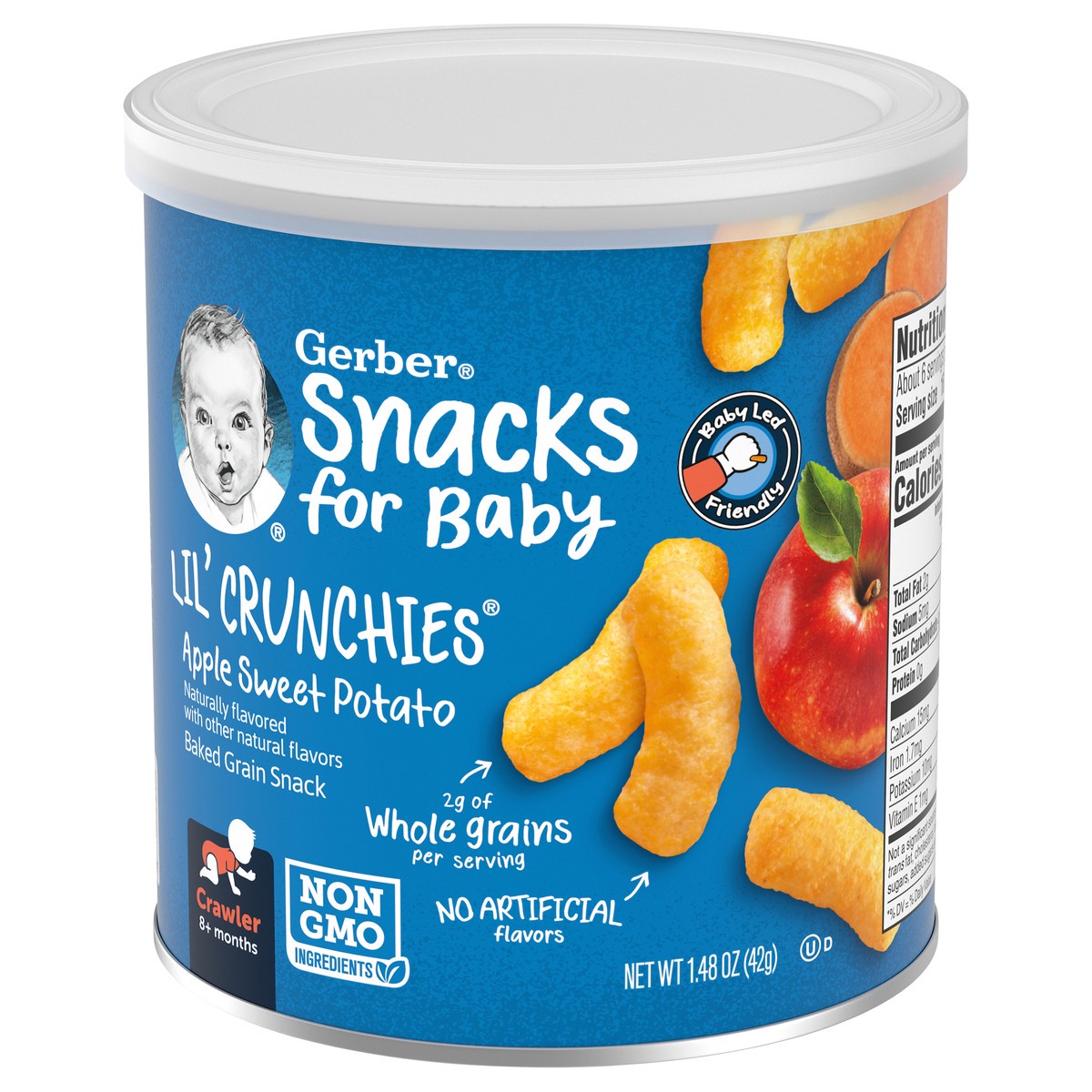 slide 2 of 9, Gerber Snacks for Baby Lil Crunchies Apple Sweet Potato Puffs, 1.48 oz, 1.48 oz