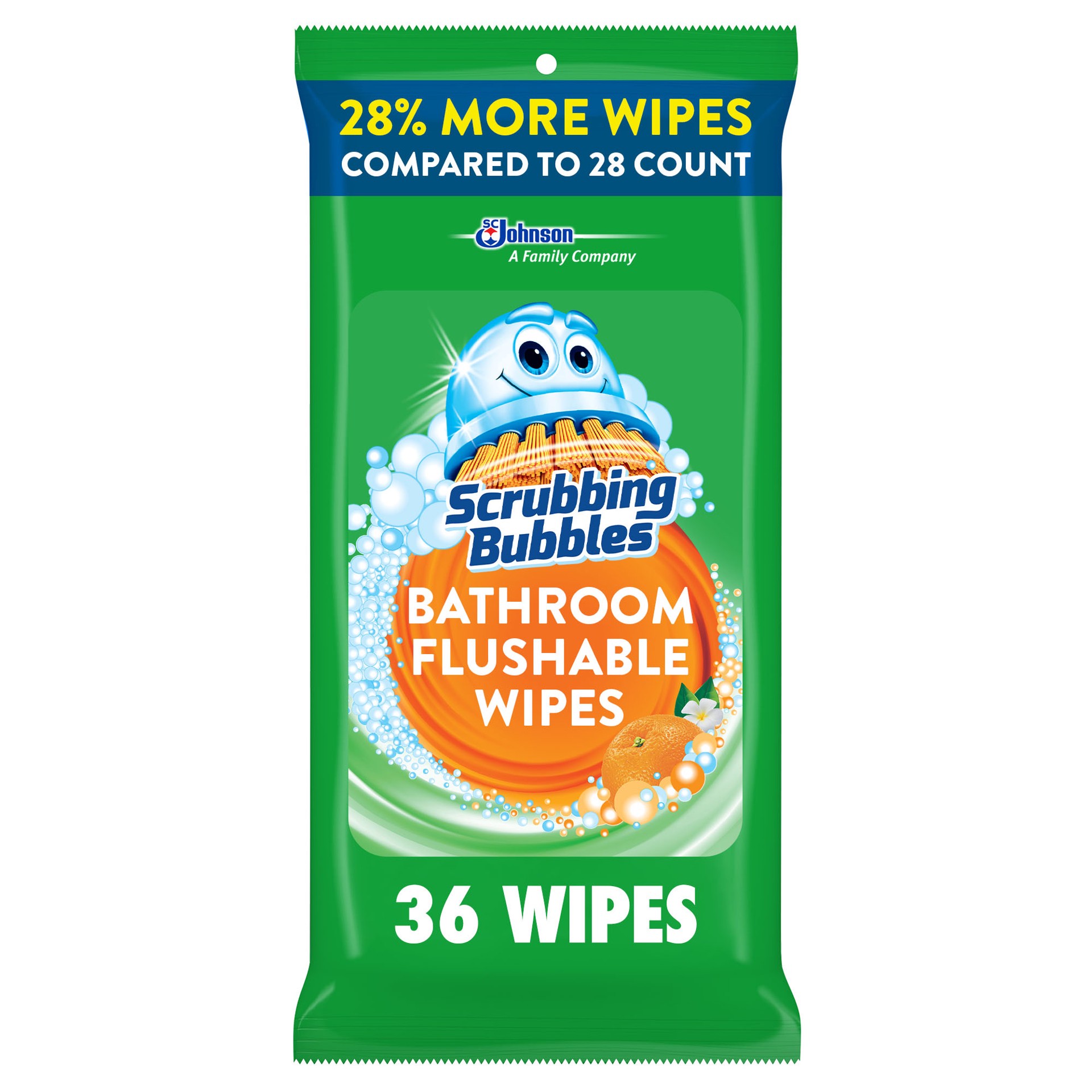 slide 5 of 5, Scrubbing Bubbles Flushable Antibacterial Wipes, Citrus Action, 36 Count, 28 ct