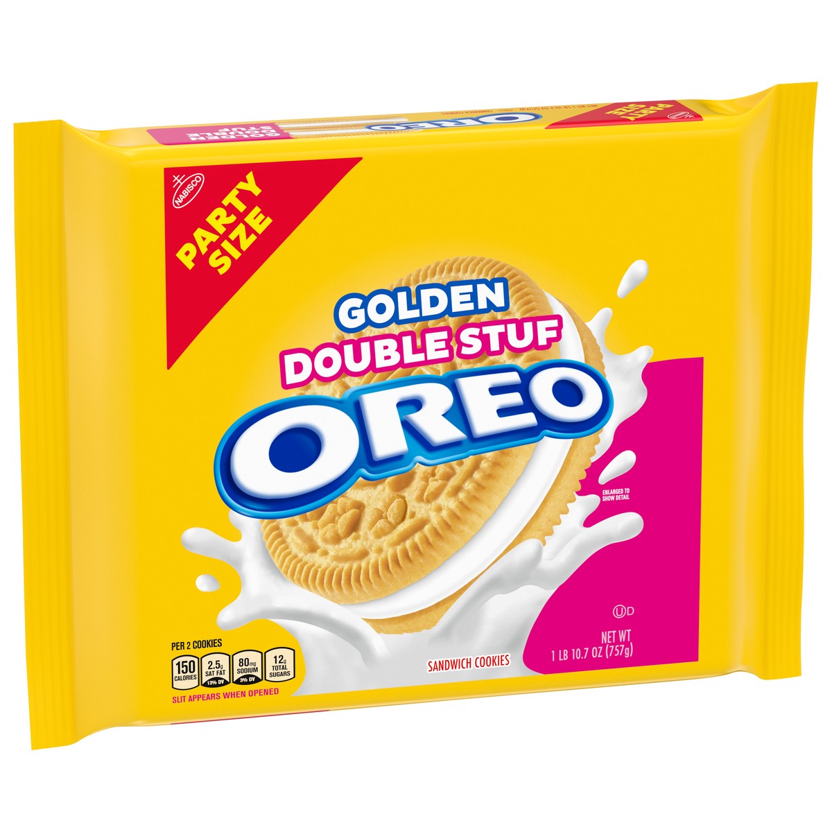 slide 3 of 9, OREO Double Stuf Golden Sandwich Cookies, Party Size, 26.7 oz, 26.7 oz