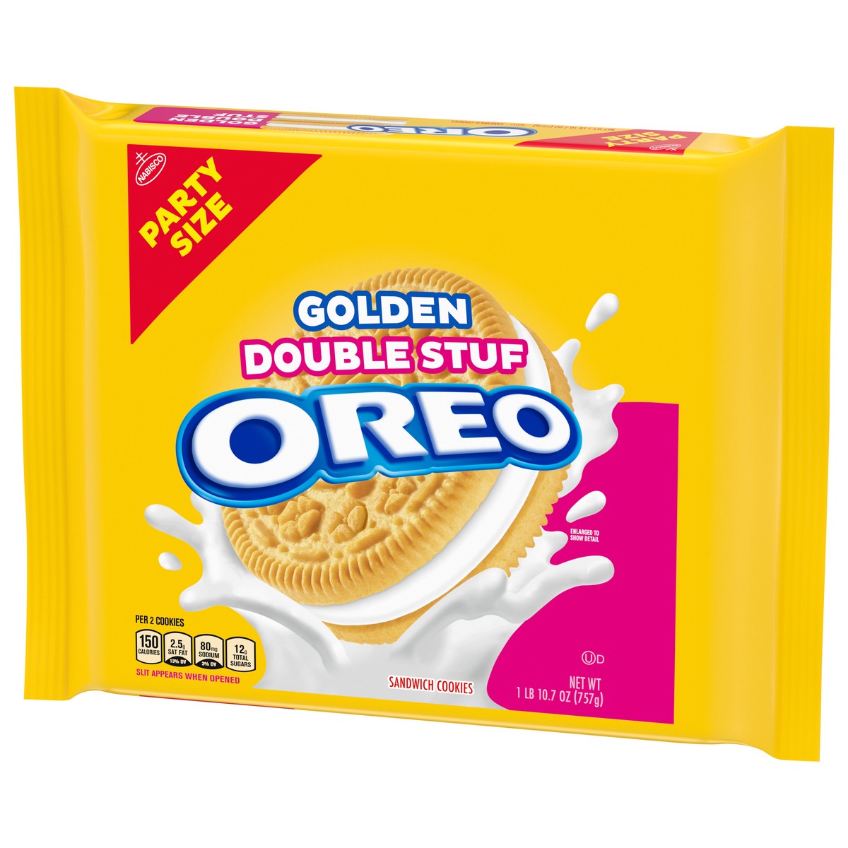 slide 2 of 9, OREO Double Stuf Golden Sandwich Cookies, Party Size, 26.7 oz, 26.7 oz