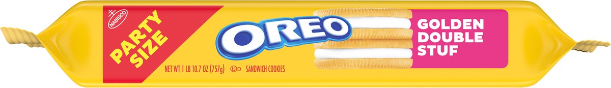 slide 4 of 9, OREO Double Stuf Golden Sandwich Cookies, Party Size, 26.7 oz, 26.7 oz