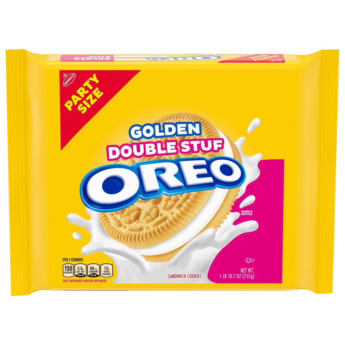 slide 1 of 9, OREO Double Stuf Golden Sandwich Cookies, Party Size, 26.7 oz, 26.7 oz