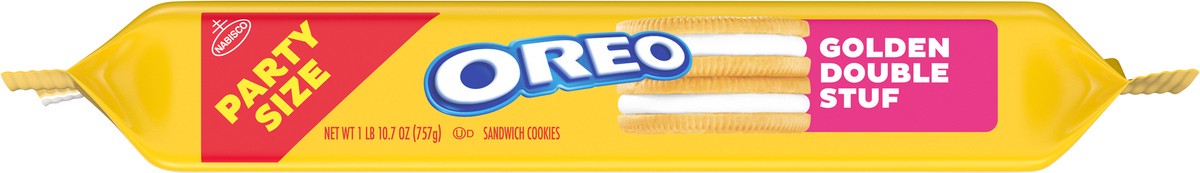 slide 9 of 9, OREO Double Stuf Golden Sandwich Cookies, Party Size, 26.7 oz, 26.7 oz