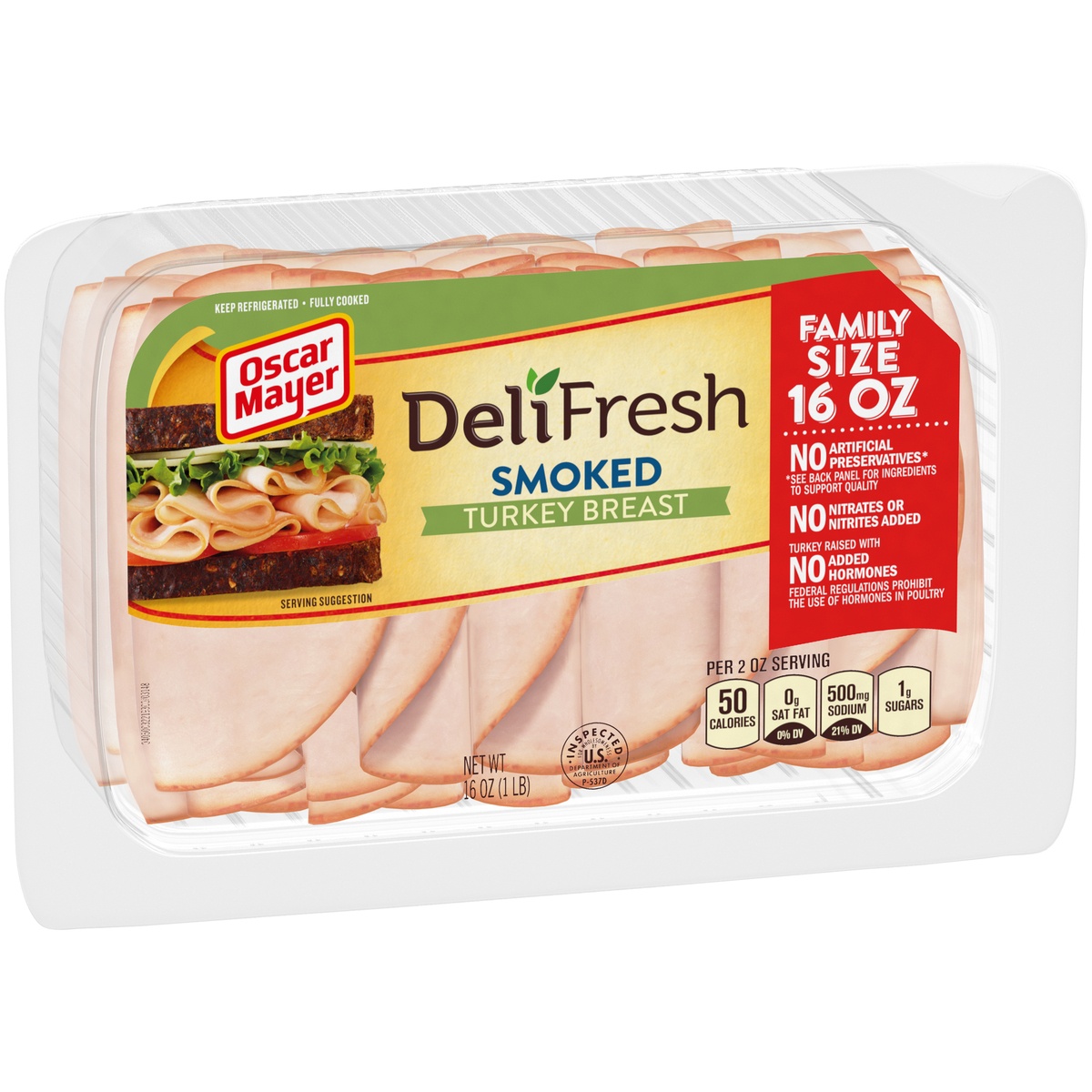 slide 2 of 2, Oscar Mayer Deli Fresh Smoked Turkey Breast Sliced Lunch Meat Family Size Tray, 16 oz