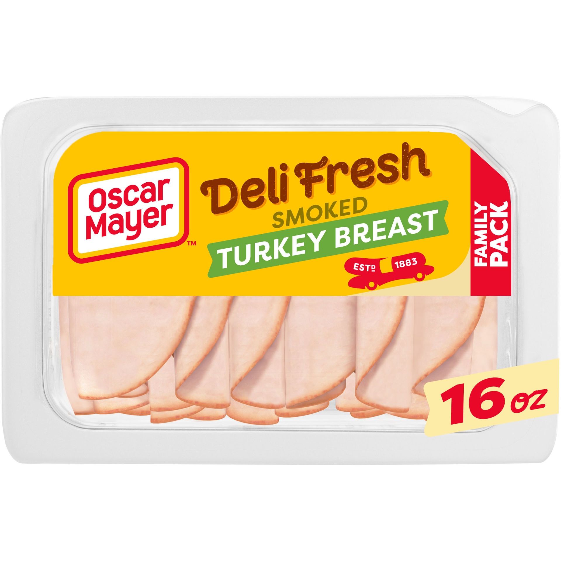 slide 1 of 2, Oscar Mayer Deli Fresh Smoked Turkey Breast Sliced Lunch Meat Family Size Tray, 16 oz