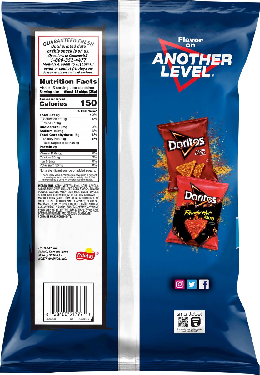 slide 3 of 3, Doritos Tortilla Chips Cool Ranch Flavored 14 1/2 Oz, 14.5 oz